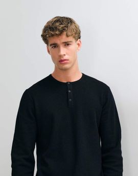 ASOS DESIGN ASOS DESIGN relaxed knit long sleeve texture henley T-shirt in black