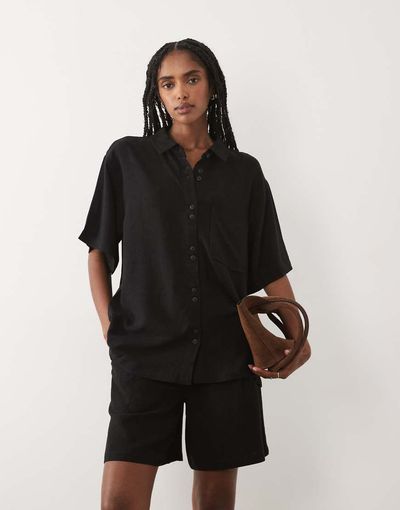 ASOS DESIGN ASOS DESIGN relaxed linen look shirt in black