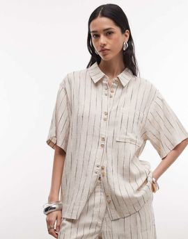 ASOS DESIGN ASOS DESIGN relaxed linen look shirt in natural stripes - part of a set-Neutral