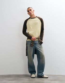 ASOS DESIGN ASOS DESIGN relaxed long sleeve raglan t-shirt in brown and yellow