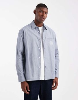 ASOS DESIGN ASOS DESIGN relaxed plaid shirt with chest embroidery in blue-Brown