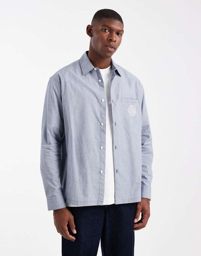 ASOS DESIGN ASOS DESIGN relaxed plaid shirt with chest embroidery in blue-Brown