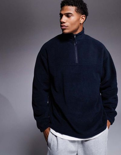 ASOS DESIGN ASOS DESIGN relaxed quarter zip fleece sweatshirt in navy