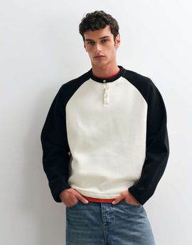 ASOS DESIGN ASOS DESIGN relaxed raglan long sleeve t-shirt with henley sleeves in poly cotton-WHITE