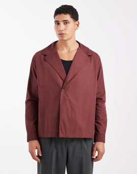 ASOS DESIGN ASOS DESIGN relaxed shawl collar poplin shirt in burgundy-Red