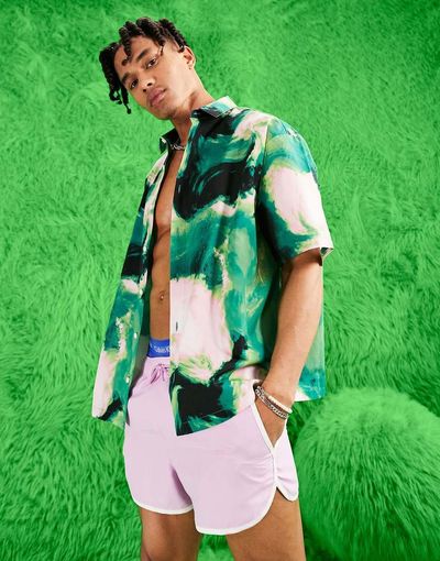 ASOS DESIGN ASOS DESIGN relaxed shirt in abstract heat map print-Green