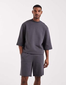 ASOS DESIGN ASOS DESIGN relaxed short set sleeve sweatshirt in charcoal-Gray