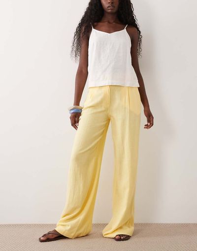 ASOS DESIGN ASOS DESIGN relaxed straight leg pants with linen in yellow