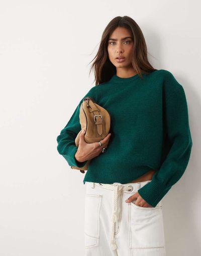 ASOS DESIGN ASOS DESIGN relaxed sweater with side slit detail in dark green