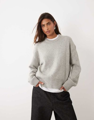 ASOS DESIGN ASOS DESIGN relaxed sweater with side split detail in gray