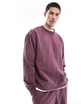 ASOS DESIGN ASOS DESIGN relaxed sweatshirt with seam detail in washed burgundy - part of a set-Red