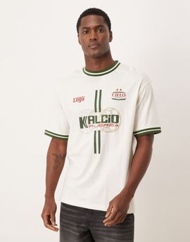 ASOS DESIGN ASOS DESIGN relaxed T-shirt with neck and cuff tipping and soccer graphic in off white