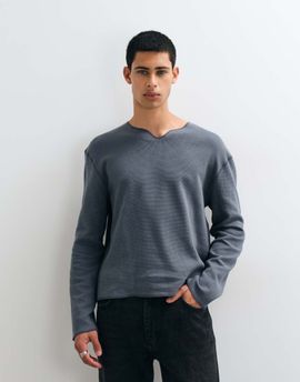 ASOS DESIGN ASOS DESIGN relaxed t-shirt with notch neck in charcoal waffle-Gray