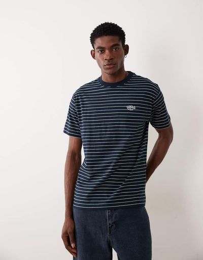 ASOS DESIGN ASOS DESIGN relaxed T-shirt with text graphic in navy stripe-Multi
