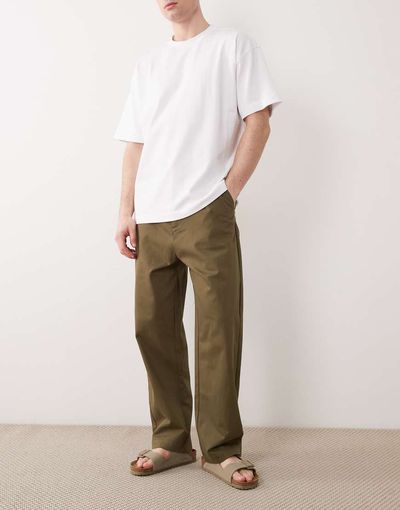 ASOS DESIGN ASOS DESIGN relaxed tapered elasticized pants in khaki-Green