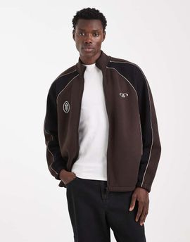 ASOS DESIGN ASOS DESIGN relaxed track jacket with cut & sew panels and prints in brown