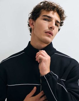 ASOS DESIGN ASOS DESIGN relaxed track zip through w/ piping tracksuit in black poly cotton co