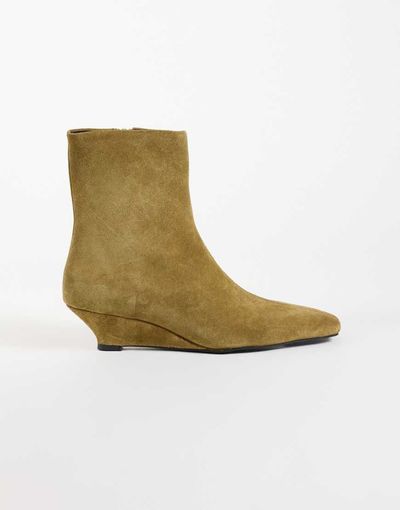 ASOS DESIGN ASOS DESIGN Renata real suede wedge smart ankle boots in olive-Green