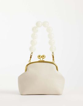 ASOS DESIGN ASOS DESIGN resin ball handle frame clutch bag in stone-White
