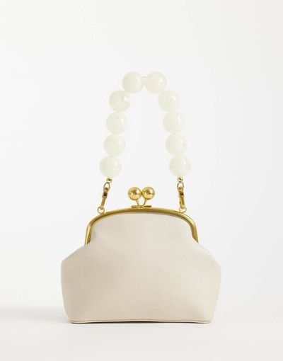 ASOS DESIGN ASOS DESIGN resin ball handle frame clutch bag in stone-White