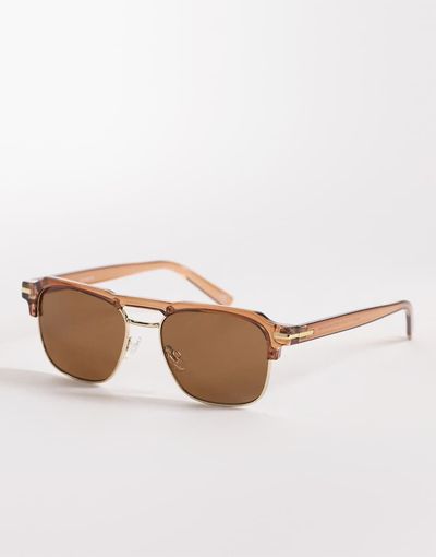 ASOS DESIGN ASOS DESIGN retro sunglasses in tan with brown lenses-Gold