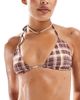 ASOS DESIGN ASOS DESIGN reversible triangle bikini top in brown and pink plaid - part of a set-Multi - 3