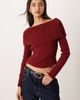 ASOS DESIGN ASOS DESIGN rib bardot sweater in burgundy-Red - 1
