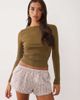 ASOS DESIGN ASOS DESIGN rib knit crew neck long sleeve top in khaki green-Multi - 1