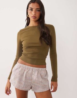 ASOS DESIGN ASOS DESIGN rib knit crew neck long sleeve top in khaki green-Multi