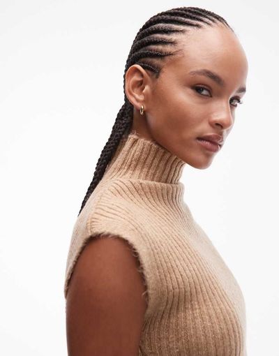ASOS DESIGN ASOS DESIGN rib knit high neck tank top in mocha-Brown