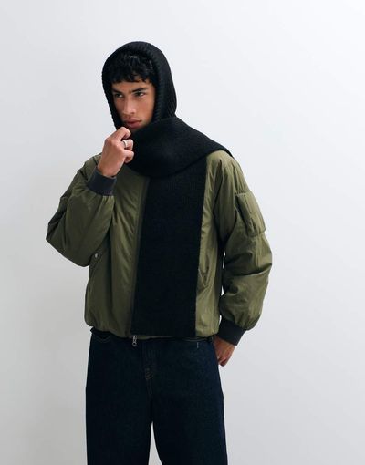 ASOS DESIGN ASOS DESIGN rib knit hooded scarf in black