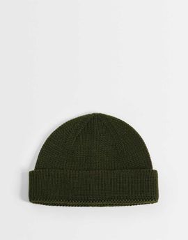 ASOS DESIGN ASOS DESIGN rib knit mini fisherman beanie in khaki green