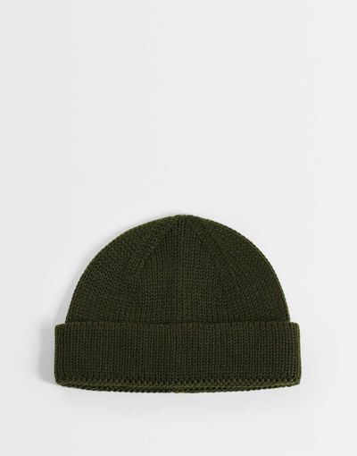 ASOS DESIGN ASOS DESIGN rib knit mini fisherman beanie in khaki green