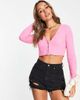 ASOS DESIGN ASOS DESIGN ribbed cardigan with lace trim in rose-Pink - 1