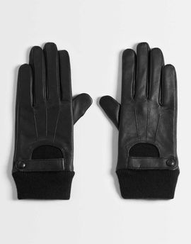 ASOS DESIGN ASOS DESIGN ribbed cuff leather gloves in black