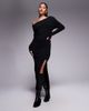 ASOS DESIGN ASOS DESIGN ribbed fallen shoulder split front maxi dress in black - 1