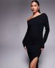 ASOS DESIGN ASOS DESIGN ribbed fallen shoulder split front maxi dress in black - 3