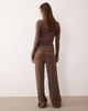 ASOS DESIGN ASOS DESIGN ribbed fold over waist pants with ruched detail in choc-Brown - 3
