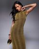ASOS DESIGN ASOS DESIGN ribbed glitter cap sleeve midi bodycon dress in gold - 2