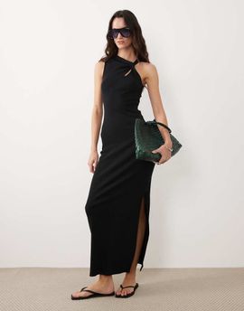 ASOS DESIGN ASOS DESIGN ribbed halter neck midaxi dress with keyhole detail in black