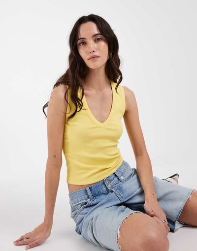ASOS DESIGN ASOS DESIGN ribbed v neck tank top in yellow