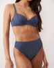 ASOS DESIGN ASOS DESIGN Riddy Azores glitter ribbed high waist high leg bikini bottom in slate blue - 2