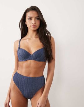 ASOS DESIGN ASOS DESIGN Riddy Sintra glitter rib padded push-up underwire bikini top in slate blue