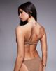 ASOS DESIGN ASOS DESIGN Riley resin Mykonos twisted padded bandeau bikini top in mocha-Brown - 3