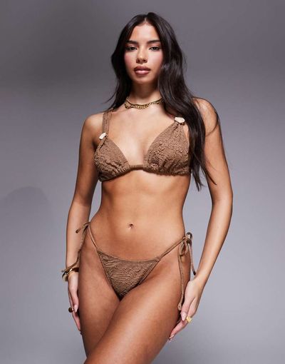 ASOS DESIGN ASOS DESIGN Riley Rio tie sides bikini bottoms in mocha-Brown