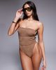 ASOS DESIGN ASOS DESIGN Riley sculpting strapless revenge swimsuit with cut out resin side detailing in mocha-Brown - 1