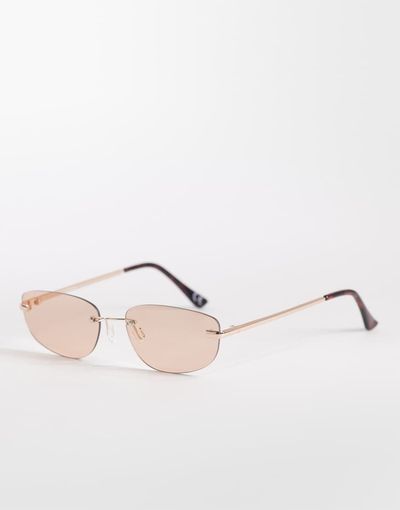 ASOS DESIGN ASOS DESIGN rimless rectangle sunglasses in gold metal with brown lens