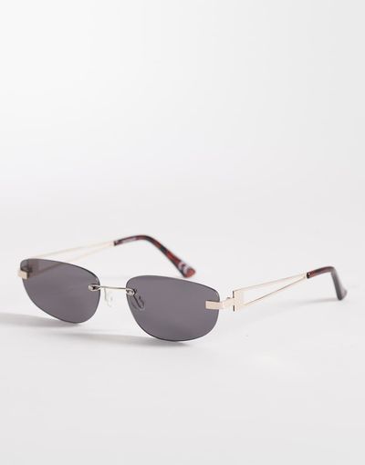 ASOS DESIGN ASOS DESIGN rimless rectangle sunglasses in gold metal with smoke lens
