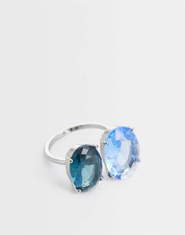 ASOS DESIGN ASOS DESIGN ring with blue double faux stone setting in silver tone