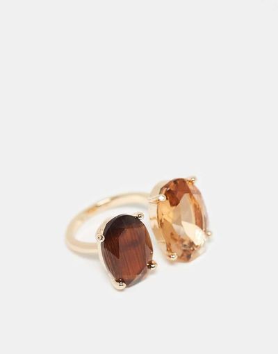 ASOS DESIGN ASOS DESIGN ring with double amber stone-setting in gold tone